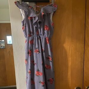 Girls high-low dress with lining floral stipe print